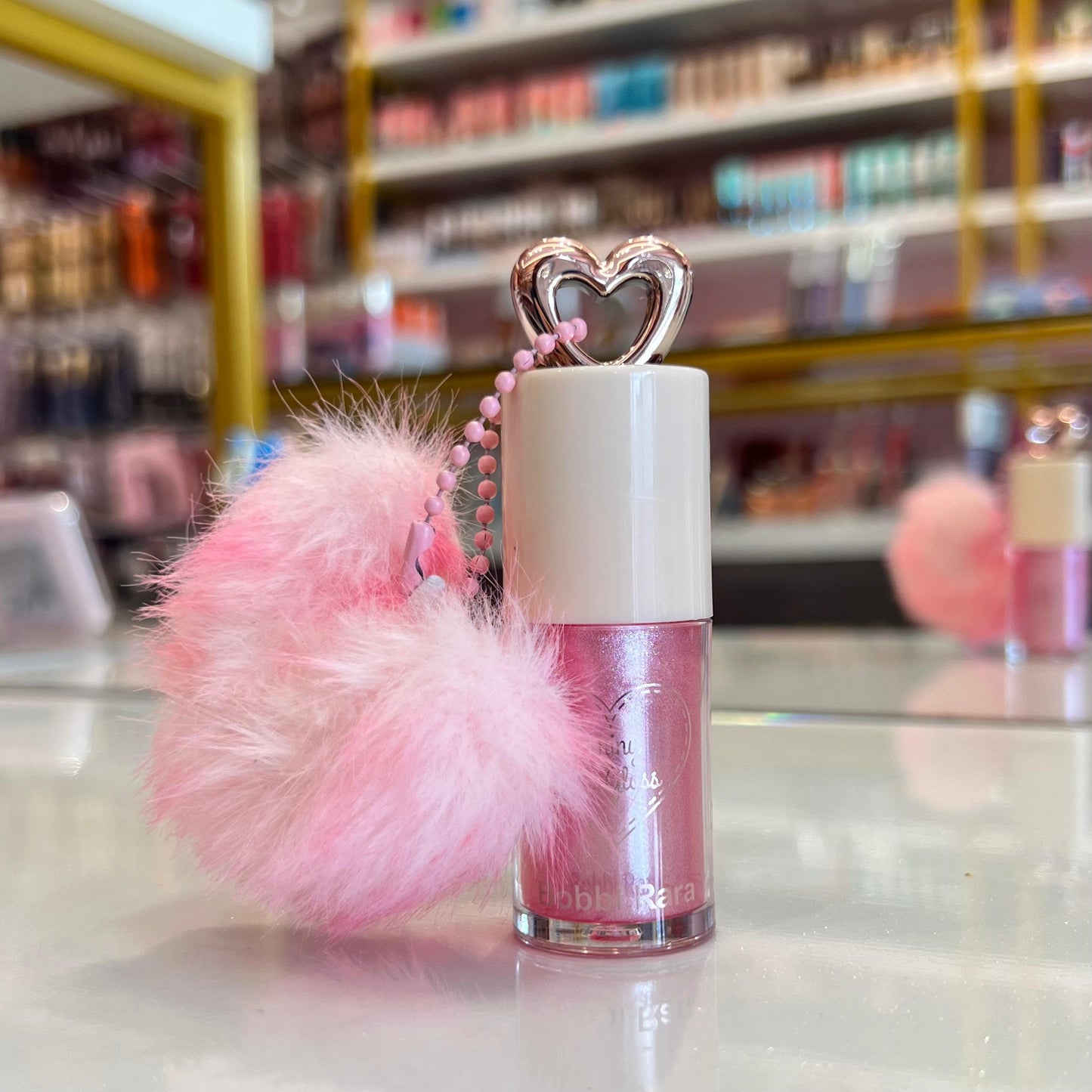 Lip Gloss Shiny Chaveiro Com Pom Pom Coração - Bobbi Rara