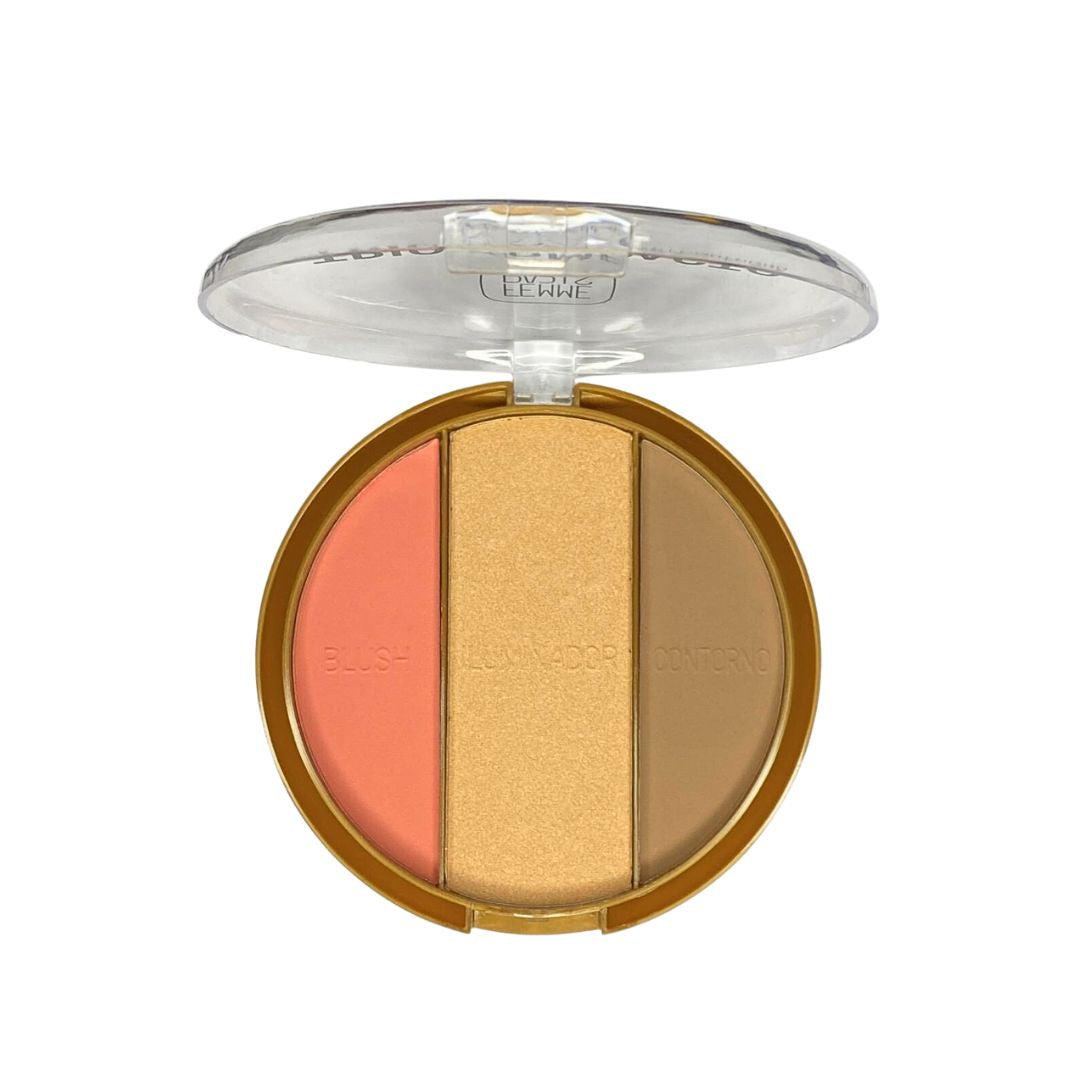 Trio Compacto Blush, Iluminador e Contorno - Femme Paris