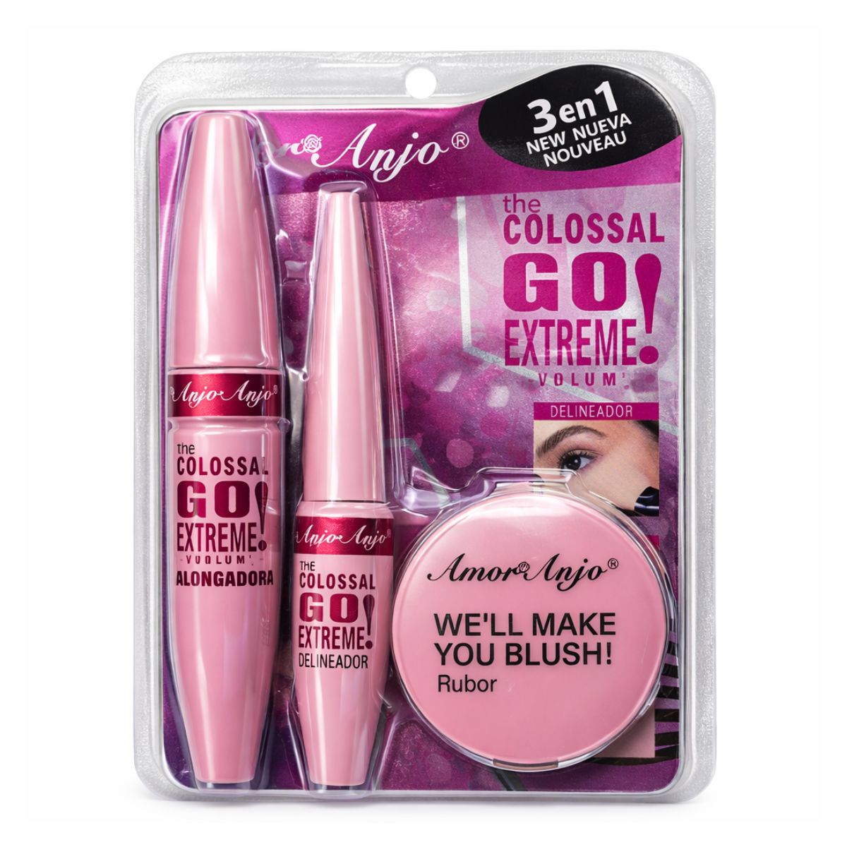 Kit 3 em 1 Colossal máscara, delineador e blush - Amor Anjo