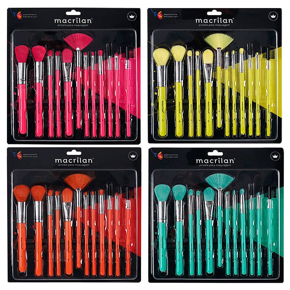 Kit 12 pincéis para maquiagem EN001 Linha NEON – MACRILAN