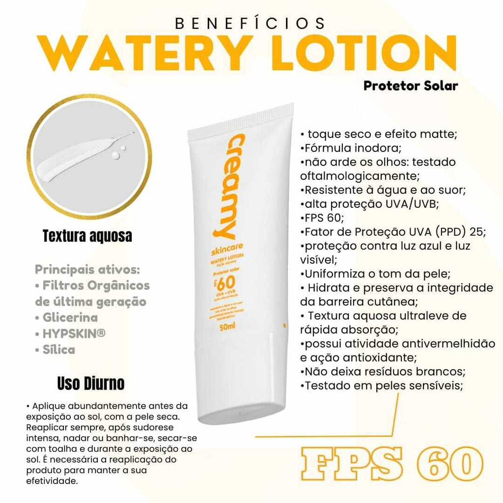 Protetor Solar FPS60 Watery Lotion 50ml - Creamy