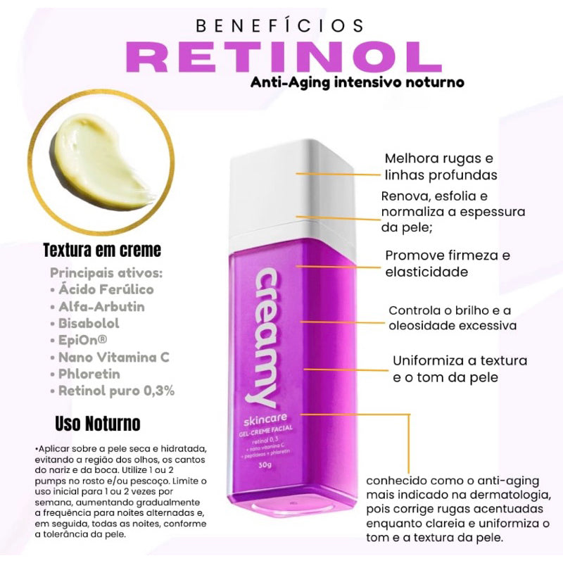 Gel creme retinol anti-idade 30G - Creamy